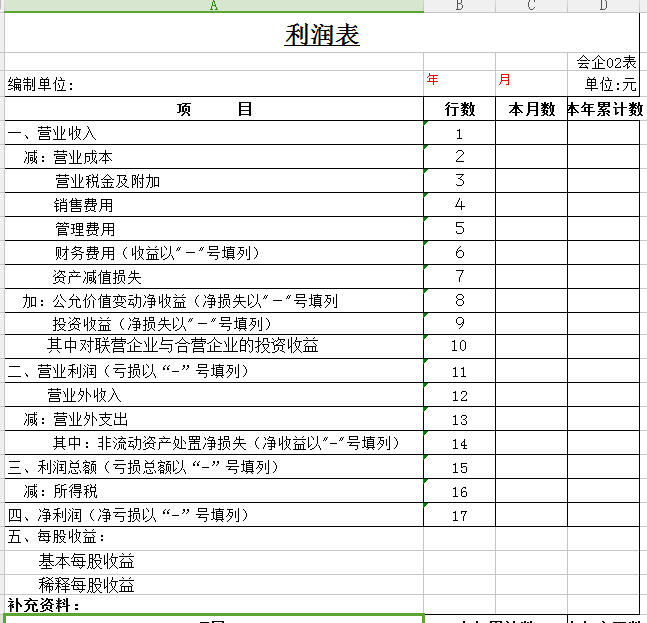 利润表表格下载 excel